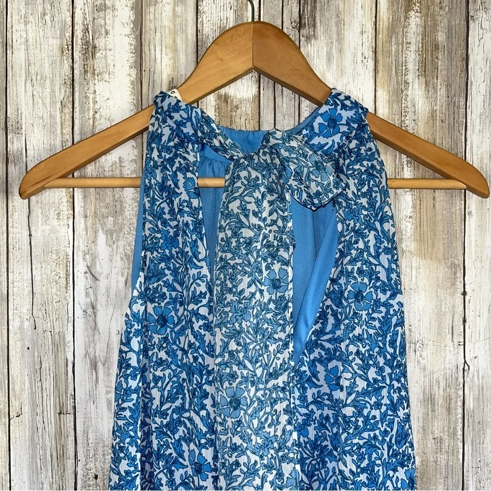 Alice & Olivia Maris Blue Floral Halter Top Tie Back Sleeveless Blouse XS - Picture 5 of 8